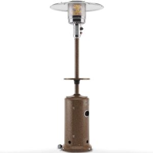 LAKeyen Gas Patio Heater – 87 Inches Tall Premium Standing Outdoor Heater with Drink Shelf Tabletop – Auto Shut Off Portable Power Heater with Simple Ignition System Wheels and Base Reservoir
