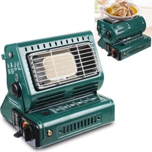 LIUD Gas Heater Camping Butane Heater Portable Green Outdoor Butane Stove Indoor Use Liquefied Gas 1300W Infrared Space Heaters for Tent for Camping Garage Ice Fishing Patio