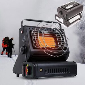 LKP 2 in 1 Butane Heater & Stove, Camping Heater Ceramic Warmer for Outdoor, Camp Tent Gas Stove, Tent Warming, Fishing Hiking Patio Space Heater (Color : Black)