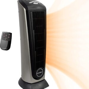 Lasko Lasko-22 Digital Ceramic Oscillating Remote (751320) Tower Heater, 8.5×2033 L x 7.25×2033 W x 23×2033 H, Grey/Black