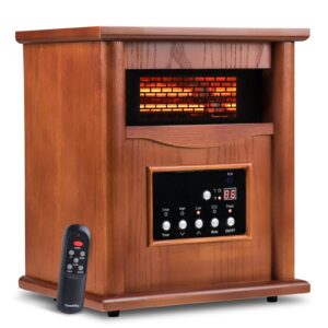 LifePlus 1500W Electric Infrared Quartz Indoor Space Heater W/ LED Digital Screen, Remote Control, 12H Timer