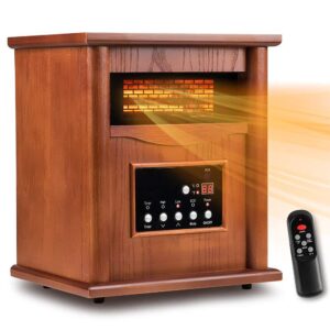 LifePlus Electric Infrared Heater Portable Wood Cabinet with Remote Control Thermostat Energy Efficient for Indoor Use Home