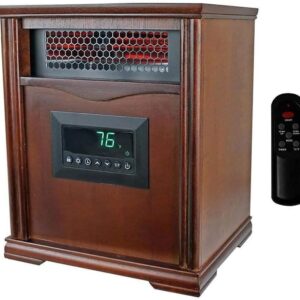 LifeSmart 1001HH 1500 Watt Portable Electric Infrared Quartz Space Heater for Indoor Use with 4 Heating Elements and Remote Control, Brown Oak Wood