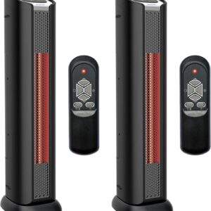 LifeSmart 2 Element Quartz Infrared 24-Inch Electric Portable Tower Indoor Room Space Heater and Fan, Black (2 Pack)