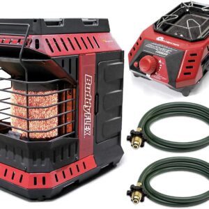 Mr. Heater MH11BFLEX Buddy FLEX 11,000 BTU Portable Propane Heater Bundle with Buddy FLEX Cooker and Propane Hose Assembly (4 Items)