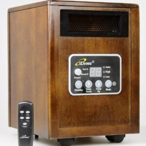New iLIVING Infrared Portable Space Heater with Dual Heating System, 1500W, Dark Walnut Wooden Cabinet