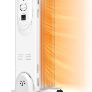 Oil Filled Radiator Heater with Thermostat, ARLIME 1500W Oil Filled Heater, Portable Oil-Filled Space Heater with 3 Adjustable Settings, Quiet Portable Heater with Overheat & Tip-Over Protection, Electric Radiant Heater for Indoor Room Office Home(2)