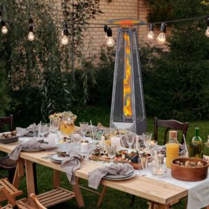 Outdoor Patio Propane Space Heater – 48,000 Btu Pyramid Propane Heater, Outdoor Heater,Portable Heater,Patio Heater Propane,W/ Wheels,Protective Cover(Silver)