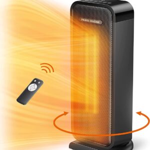 PARIS RHÔNE Space Heater, 65° Oscillation 1500W Electric Heater with 12H Timer 3 Modes, Thermostat Tip-Over Protection, 24H Auto-Off Portable Quiet Heating Ceramic Heater With Remote for Bedroom, Office & Indoor
