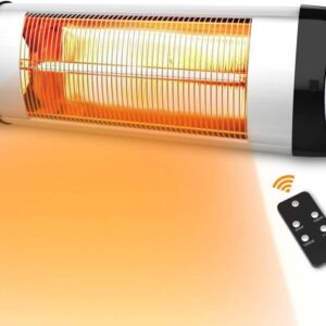 PATIOBOSS Electric Patio Heater Wall-Mounted Outdoor Heater with Remote Control, Indoor/Outdoor Infrared Heater, 1500W Quiet with LED Display, 3 Seconds Instant Warm with 24H Timer, Waterproof IP34