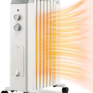 PETSITE Oil-Filled Radiator Heater, 1500W Electric Space Heater with 3 Heat Settings & Thermostat, Overheat & Tip-Over Protection, Hanging Rack & Humidification Box for Home, Bedroom, Indoor Use