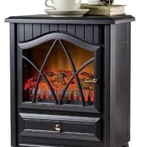 Plow & Hearth Portable Indoor Home Compact Electric Stove Fireplace Heater 4600 BTU 16.5 W x 11 D x 21.5 H, Black