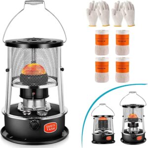 Portable Kerosene Heater Stove, Indoor Kerosene Heater with 4 Wicks, Adjustable Height 34-46cm, Camping Kerosene Diesel Heaters for Indoor Outdoor, Patio, Deck, Home, 4.5L