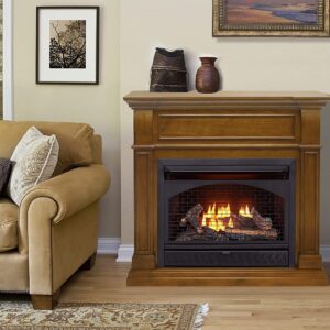 ProCom Dual Fuel Ventless Gas Fireplace With Mantel – 26,000 BTU, T-Stat Control, Apple Spice Finish – Model# FBNSD28T-J-AS