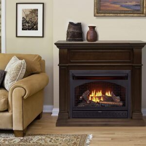 ProCom Dual Fuel Ventless Gas Fireplace With Mantel – 26,000 BTU, T-Stat Control, Walnut Finish – Model# FBNSD28T-J-W