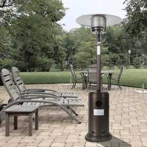 RTR 46000Btu Propane Hammered Bronze Powder Coated Iron Mushroom Outdoor Patio Heater, With Two Smooth-Rolling Wheels,,With Hose Set,With Black Cover