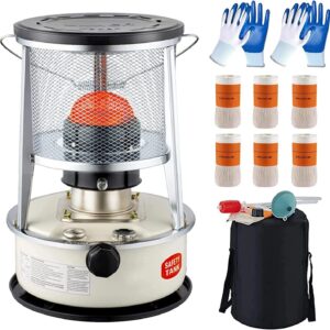 Small Mobile Heater Petroleum Stove, for Cooking Heating Tent Camping, Comes with 6 Cotton Cores 1 Storage Bag 2 Gloves, 6L Without Electricity