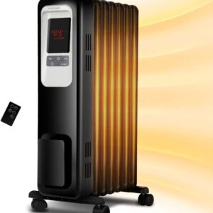 Space Heater, KopBeau 1500W Oil Filled Radiator Electric Heater with Digital Thermostat, 24 Hrs Timer & Remote, Portable Heater for Full Room Indoor