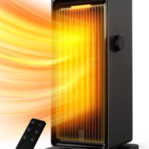 Space Heater, Tower Heater with Oscillation ECO thermostat, 1500W Portable Heater with Fan Only Mode & 24-Hours Timer, Overheat Tip-over Protection, Space heaters for Indoor Bedroom Office Use