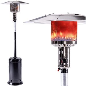 RTR Outdoor Patio Propane Heater With Portable Wheels 47,000 Btu 88 Inch Standing Gas Outside Heater Stainless Steel Burner Residential Hammered For Restaurant Garden Yard-Black