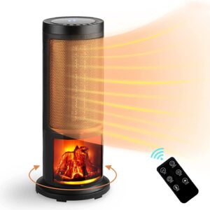 Saemoza 17” Portable Electric Space Heater, Oscillating electric Heater with Remote Control and a realistic 3D flame effect, Adjustable Thermostat for Office, Bedroom, Living Room and 12H Timer 1500W – ETL, Black