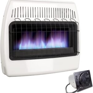 UTY 30,000 BTU Natural Gas / Propane Wall Heater for Indoor Use – Dual Fuel, with Fan Blower, white, 28 x 11 x 24