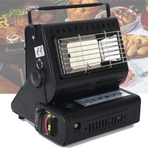 WJWA Outdoor Tent Gas Heater 1.3kW, 2 in 1 Camping Caravans Heater & Stove with Handle, Portable Butane Heater, 24.5 X 19.5 X 26.5 cm (Color : Black)