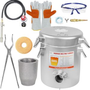 XCHENBI Propane Melting Furnace Kits, 6kg(13LB) Graphite Crucible, Up to 2372℉, Made of Stainless Steel Barrel, Smelt Metal,with Goggles and High Temperature Gloves