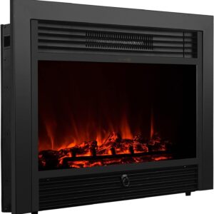 XtremepowerUS 28.5″ Embedded Fireplace Electric 1500W Insert Heater Glass-View Flame Stove Adjustable Remote, Black
