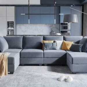 Bluish Grey U-Shape Reversible Sectional Sofa w/ Chaise