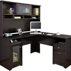Cabot L Shaped Desk w/ Hutch in Espresso Oak