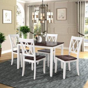 Cherry & White Traditional Farmhouse Dining Table Set