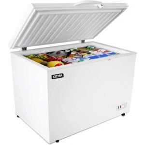 Commercial Chest Freezer – Kitma 9.6 Cu. Ft Deep Ice Cream Freezer with 2 Storage Baskets, Adjustable Thermostat, Lock,Rollers, White