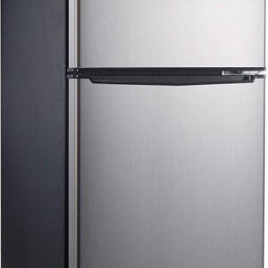 Compact Refrigerator,  Dual Door Fridge, Adjustable Mechanical Thermostat with True Freezer, Reversible Doors,3.1 Cu.Ft, Stainless Steel Look