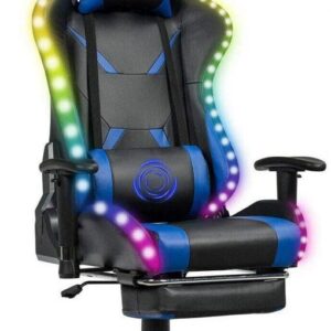 Goplus Massage Gaming Chair with RGB Light, Reclining Backrest Handrails and Seat Height Adjustment Racing Computer Office Chair with Footrest, Ergonomic High Back PU Swivel Game Chair