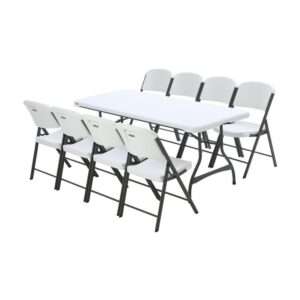 6 ft. White Granite Stacking Table and Chair Combo (8-Pack)