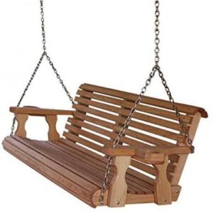 Amish Heavy Duty 800 Lb Roll Back 5ft. Treated Porch Swing with Cupholders – Cedar Stain