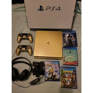 Sony PlayStation 4 Slim Limited Edition 1TB Gold Console PS4 W/ 4 games headset