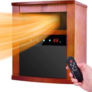 Electric Space Heater, 1500W Infrared Heater with 3 Heat Modes, Remote Control & Timer, Room Heater with Overheat & Tip-Over Shut Off Protection Device, Wood Cabinet Heater, Brown