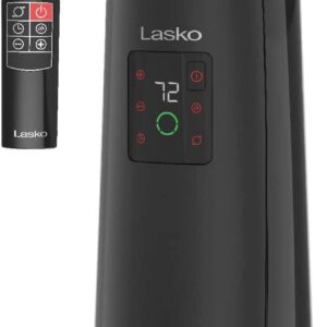 Lasko 360-Degree Oscillating Ceramic Tower Heater for Home with Tip-Over Safety, Adjustable Thermostat, Timer, Remote and 3 Speeds, 24 Inches, Black, 1500W, CT24362