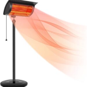 SYNGAR Patio Standing Heater, Outdoor Infrared Heater with Overheat Protection, 750W/1500W Electric Fast Heating Heater, Height Adjustable Heater for Balcony, Courtyard, Garage, Living Room, D5898