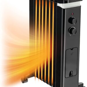 Tangkula 1500W Electric Space Heater, Oil Filled Radiator Heater with 3 Heat Settings & Adjustable Thermostat, Overheat & Tip-Over Protection, Radiant Heater with Hanging Rack for Indoor Use (Black)