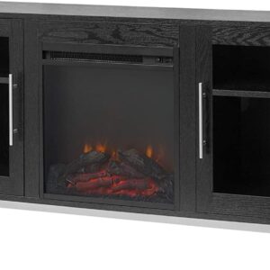 Teamson Home Lainey Metal Legs Electric Fireplace Wooden TV Stand Storage Cabient with Glass Doors and Adjustable Shelves for TVs up to 60 inch, 54 inch Width, Black, Dark Espresso, VNF-00100