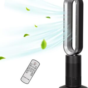 1950W Ceramic Heater Fan, 33.5 inch Electric Heater,10 Speeds & 9 Hours Timer, 120 ° Oscillating Bladeless Fan, Tip-Over & Overheat Protection,with Remote Control, Air Circulator Fan for Room (Grey and Silver)…