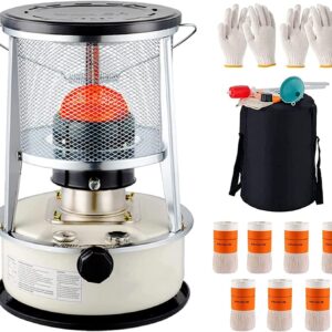 6L Indoor Petroleum Stove, Portable Petroleum Heater, Mobile Tent Heater, with 7 Cotton Cores + 2 Gloves, Burning 24-30 Hours, Without Electricity