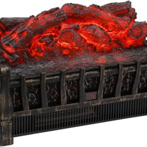 Ainfox Electric Log Set Heater, 1500W Realistic Ember Bed Remote control Overheat protection, Black (fireplace)