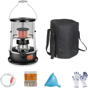 BOBONI Non Electric Heaters with Glass Chimney,Indoor Kerosene Space Heaters,Adjustable Height 34-46cm,Low Fuel Consumption, fire Power Adjustable,with 2 Wicks