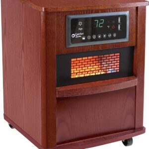 Comfort Zone 20″ 1500-watt Premium Infrared Quartz Heater w/Built-In USB Charging Ports & Remote Control, On/Off Timer, Safety Tip-Over switch & Overheat Protection System, Cherry