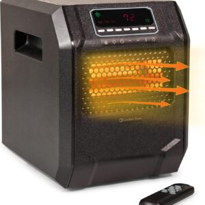 Comfort Zone CZ2018 750/1,500-Watt Digital Quartz Infrared Cabinet Space Heater with Remote Control, 12-Hour Timer, Digital Display, Overheat Protection, and Safety Tip-Over Switch, Black