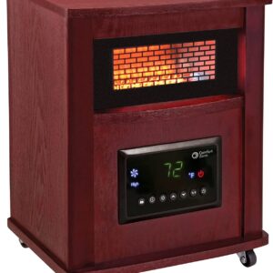 Comfort Zone CZ2032C 750/1,500-Watt 16" Infrared Quartz Wood Cabinet Heater with Remote Control and Adjustable Thermostat with Digital Display, Overheat Protection, Cherry Finish